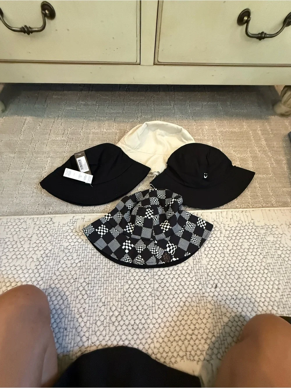 4 -Black & Cream Reversible Bucket Hat  Set- Checker Pattern